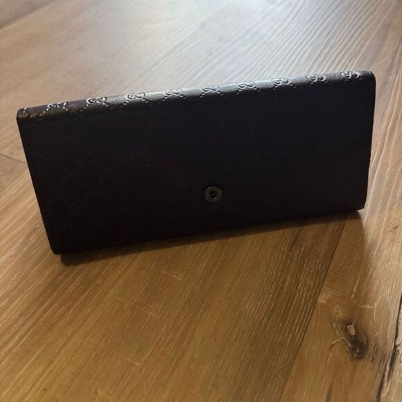 Gucci Triangle Brown Leather Eyeglasses Sunglasses Snap Closure Case Luxury - Picture 7 of 8